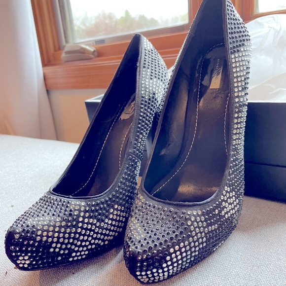 Report Signature "Parker2" strassed black crystal heels sz 8 $199 - Picture 2 of 9